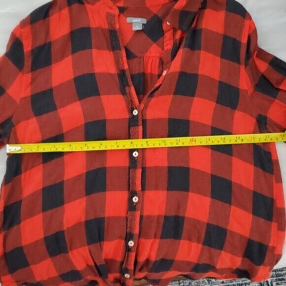 Aerie Soft Red + Black Plaid Cotton Shirt- S - Picture 7 of 16